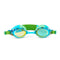 Swimming goggles with green and blue design on a white background