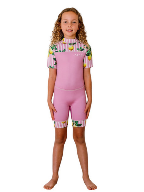 Kids Short Wetsuit in Pink Lemons