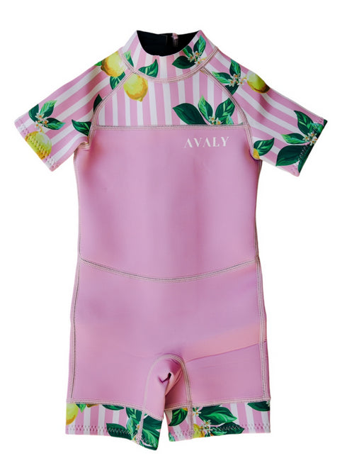 Kids Short Wetsuit in Pink Lemons
