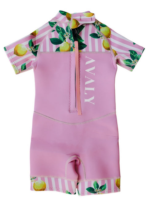 Kids Short Wetsuit in Pink Lemons