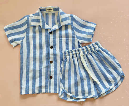 Linen Shirt Set in Blue