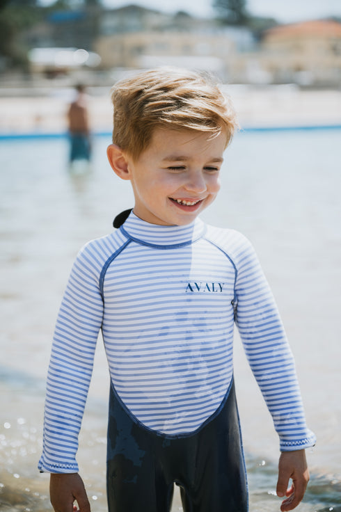 Kids Long Wetsuit in Navy Striped