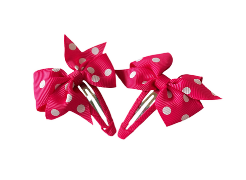 Bow Hair clips in Fuschia Pink Polkadot