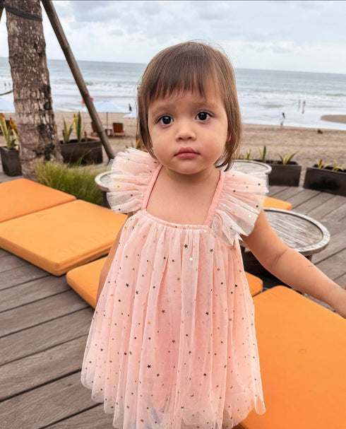 Peach star tulle dress for kids and toddlers