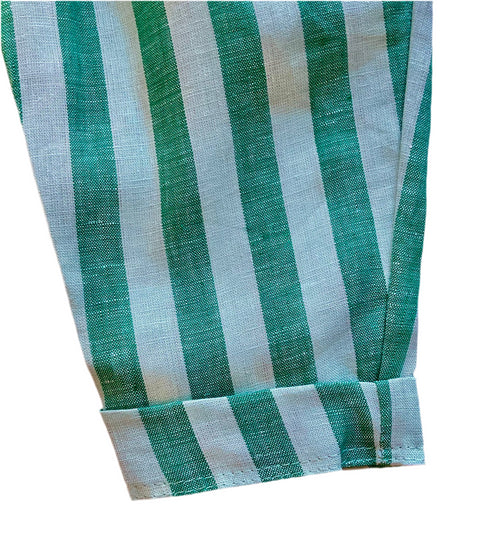 Green striped trousers