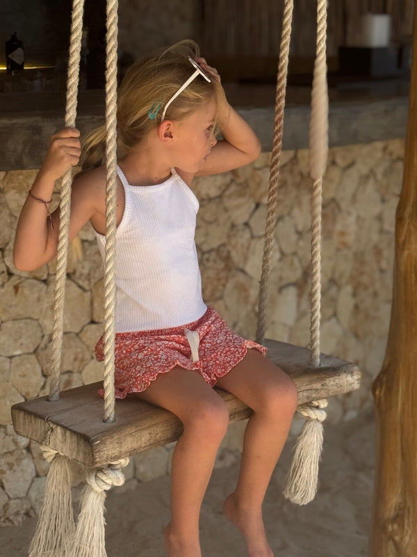 Orange floral shorts in cotton