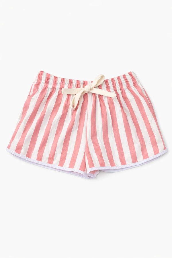 Pink and white striped racer shorts with a made from cotton handmade in Bali.