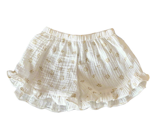 Cotton white floral shorts, girl shorts