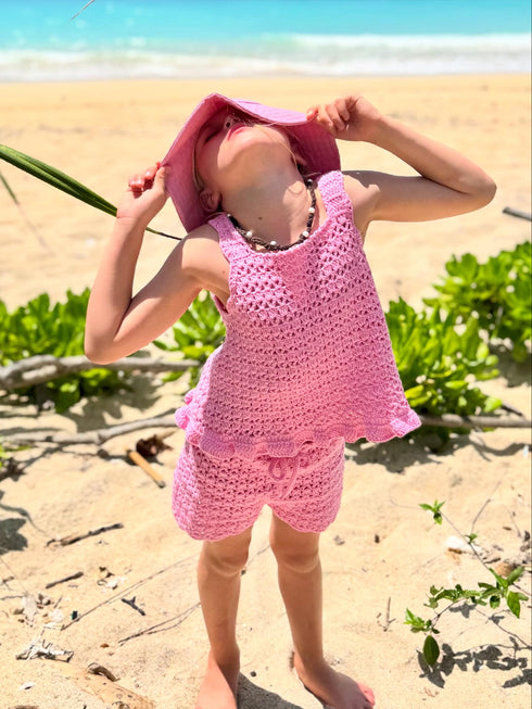 Pink kids eco friendly crochet set handmade in Bali