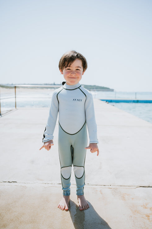 Kids Long Wetsuit in Sage Striped