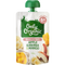 A pouch of Only Organic baby food featuring apple, banana, and mango. The packaging indicates it is suitable for babies 6+ months old.