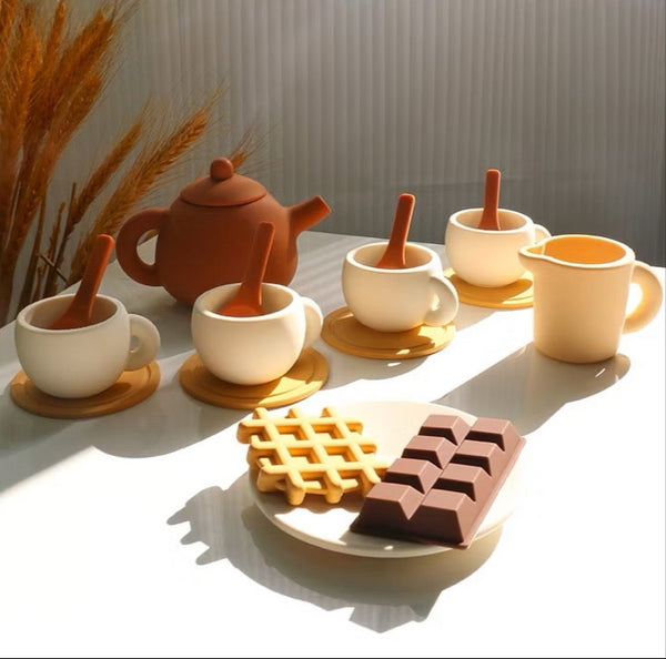 Eco-friendly wooden tea set handmade by Bali artisans for children aged 3-8