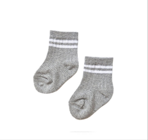 Baby Cuff Socks in Striped Grey