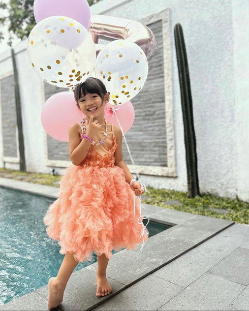 Peach Soleil princess sequin party dress with tulle ruffles
