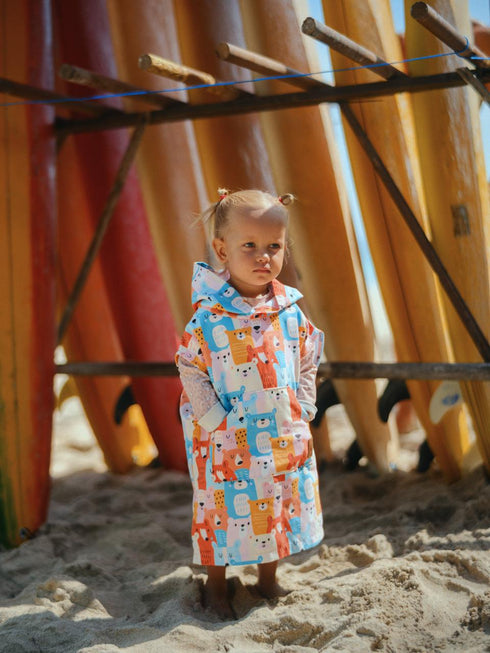 Kids Poncho Teddy Print