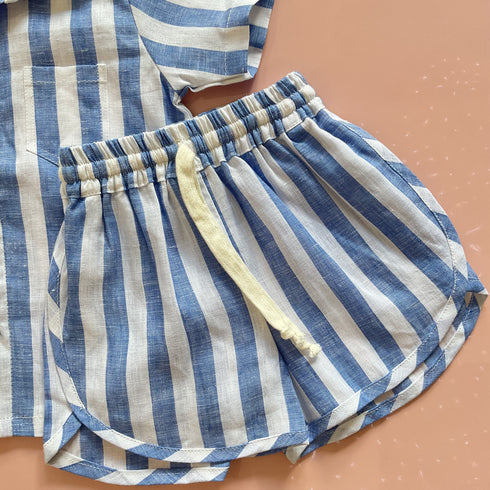 Linen Shirt Set in Blue