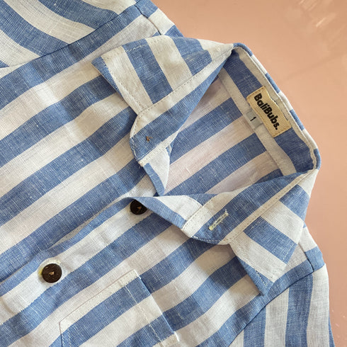 Linen Shirt Set in Blue