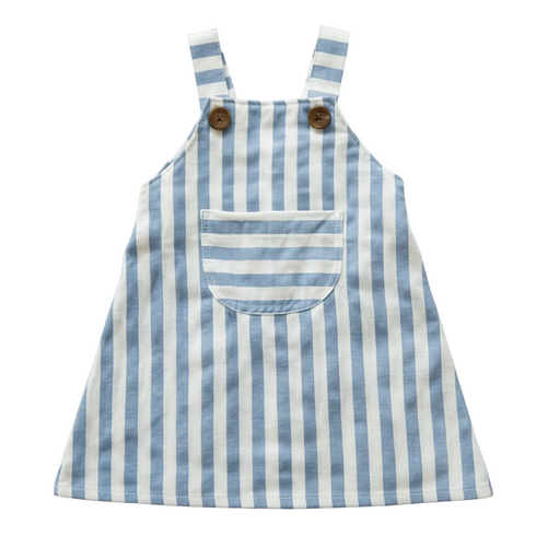 blue striped cotton pinafore dress