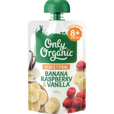 Only Organic banana raspberry vanilla baby food pouch