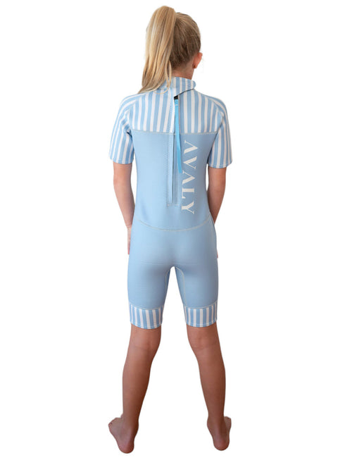 Kids Short Wetsuit in Light Blue Striped