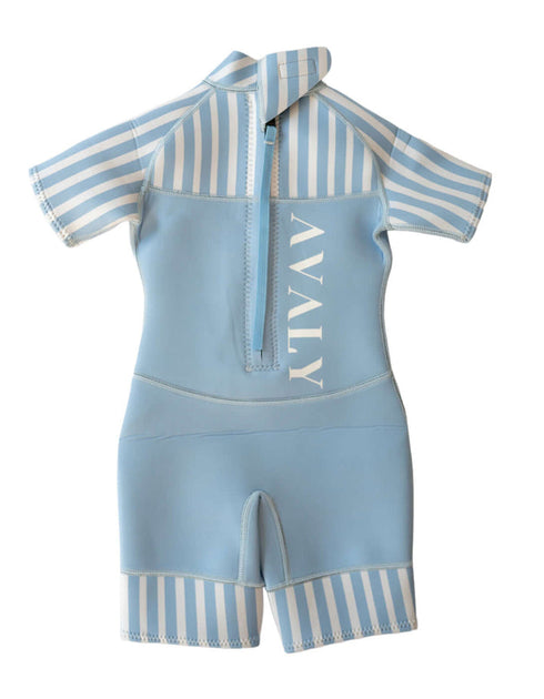 Kids Short Wetsuit in Light Blue Striped