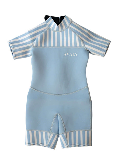Kids Short Wetsuit in Light Blue Striped