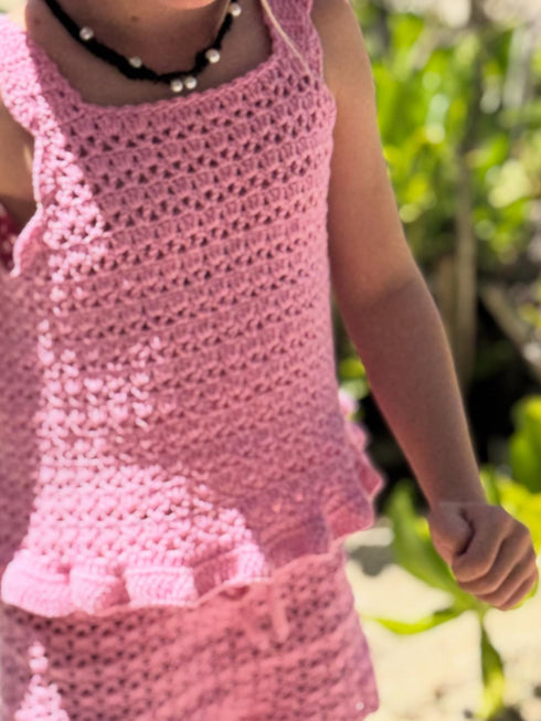 Pink kids eco friendly crochet set handmade in Bali