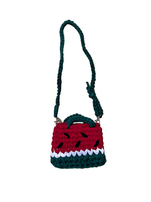 Crocheted watermelon-shaped bag on handmade