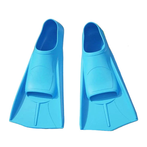 Pair of blue diving fins on a white background