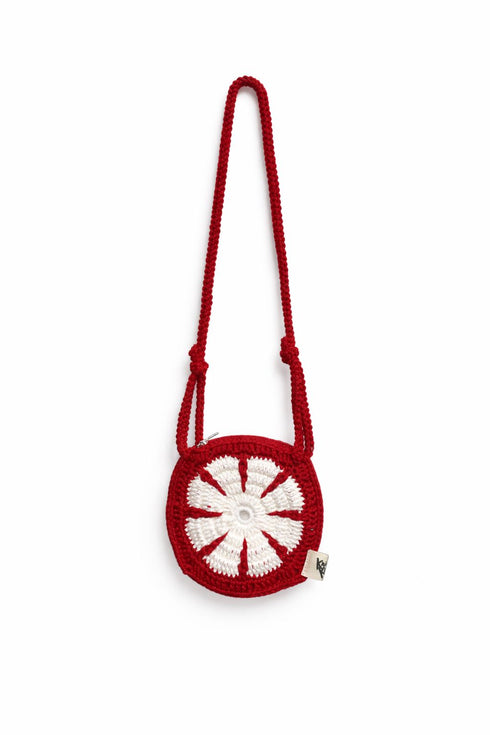 red and white crochet eco friendly handbag made in indonesia.