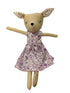 Toy deer with a floral dress on a white background