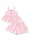 Pink gingham dress and shorts set on a white background