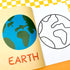 Coloring book with Earth illustration and outline on a checkered background